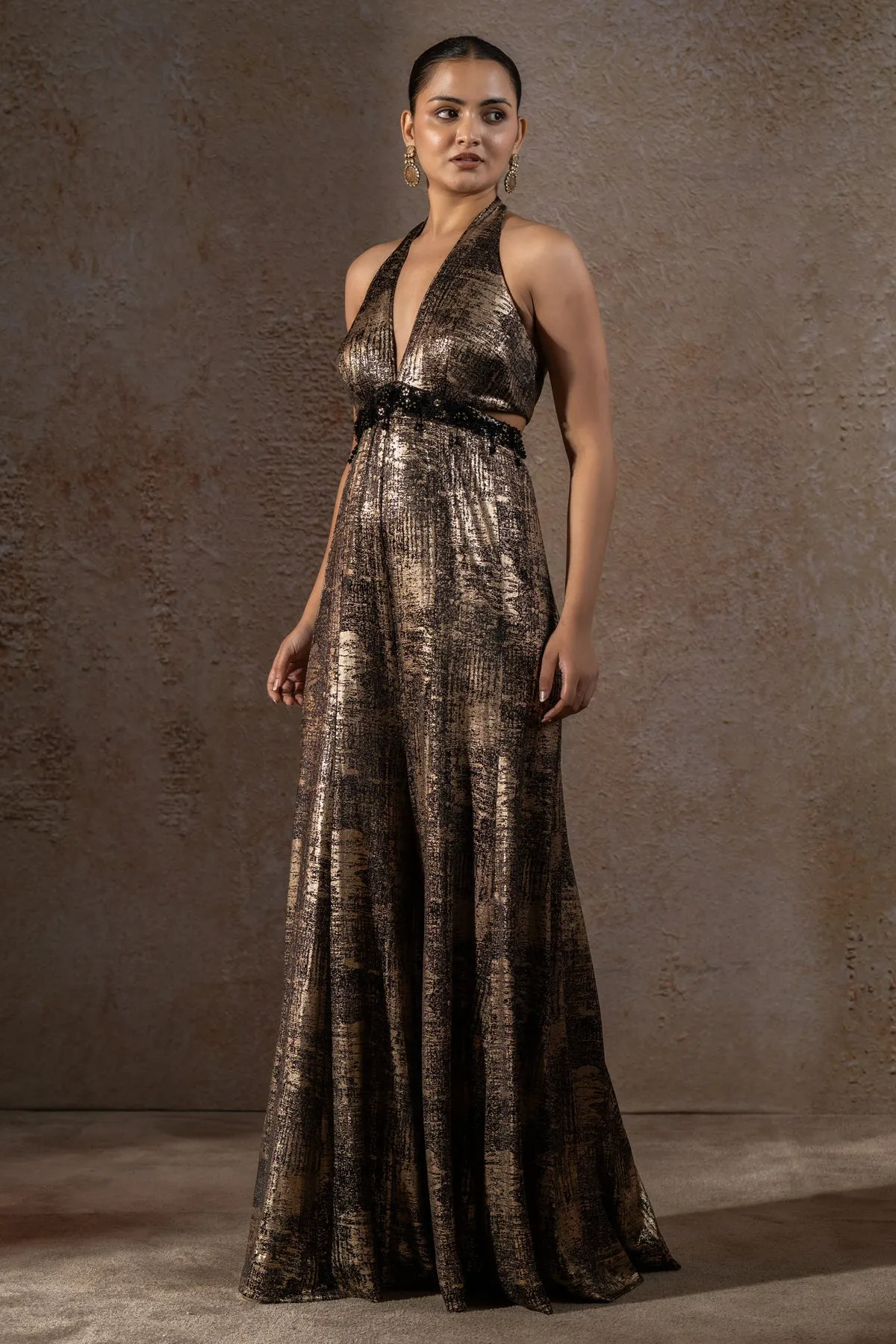 Black & Antique Gold Embellished Co-ord Set