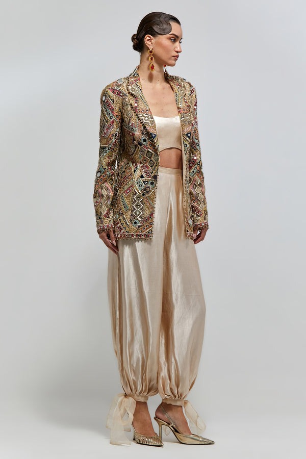 Champagne Sharara Set with Embellished Heritage Jacket