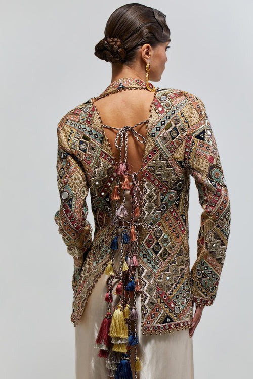 Champagne Sharara Set with Embellished Heritage Jacket