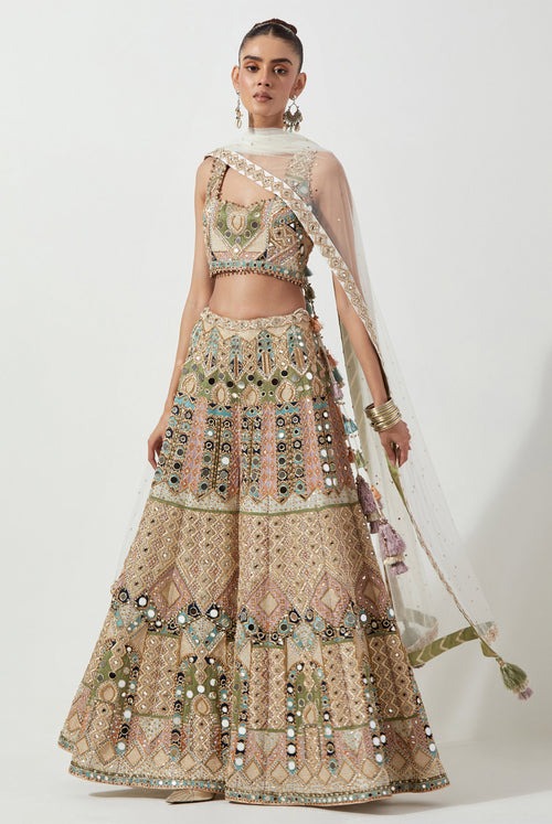 Pastel Multicolour Sharara Set with Mirror and Zardozi Embroidery