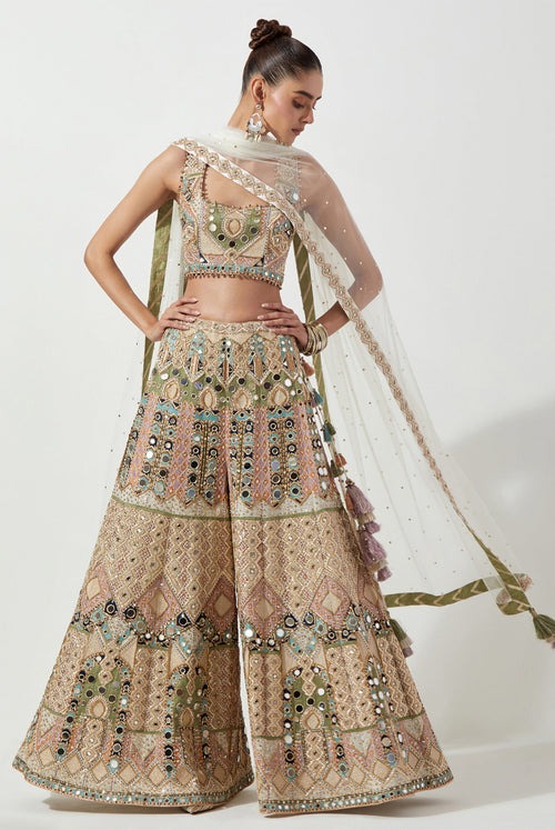 Pastel Multicolour Sharara Set with Mirror and Zardozi Embroidery