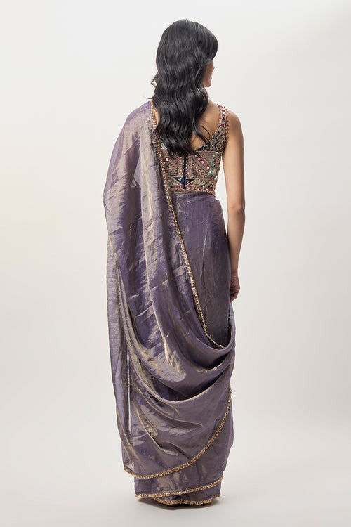Dusky Lavender Sari with Embellished Blouse Border