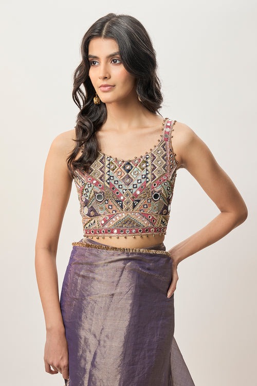 Dusky Lavender Sari with Embellished Blouse Border