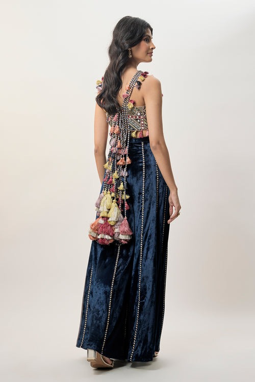 Midnight Blue Lehenga with Embellished Geometric Bodice