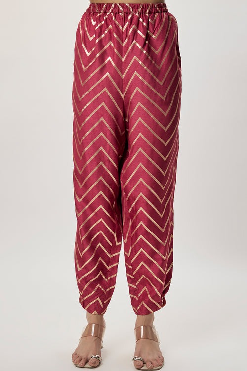 Crimson Chevron Kaftan Co-ord Set with Embellished Neckline