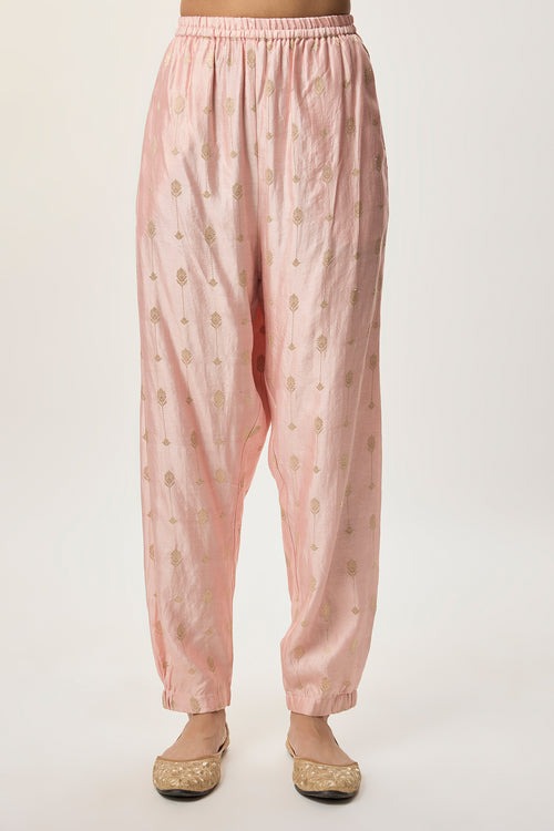 Blush Pink Suit with Mirror-Embroidered Kurta and Sheer Dupatta