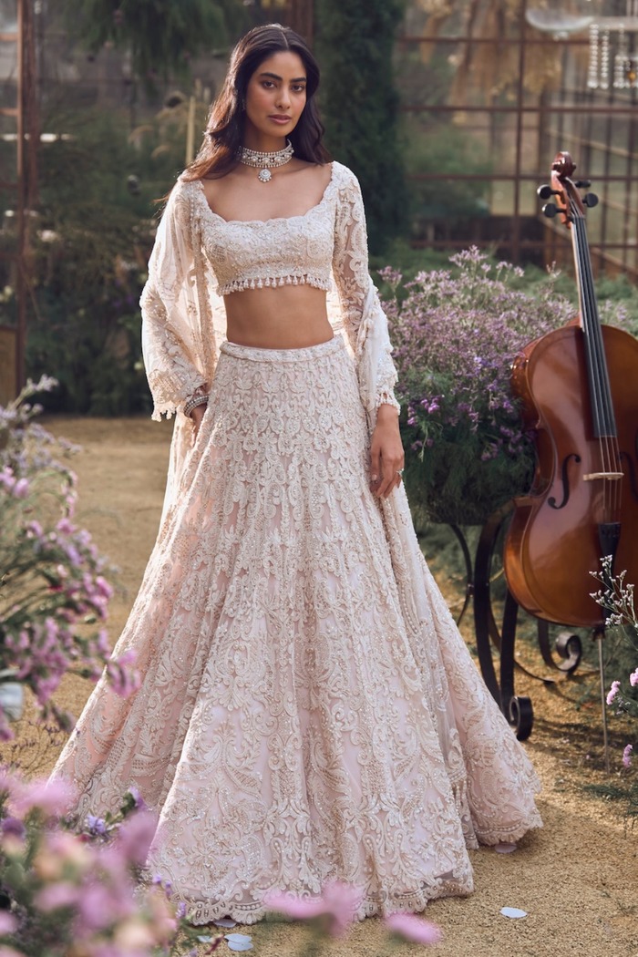 Ivory Lehenga with Intricate Resham Threadwork and Sequin Embroidery