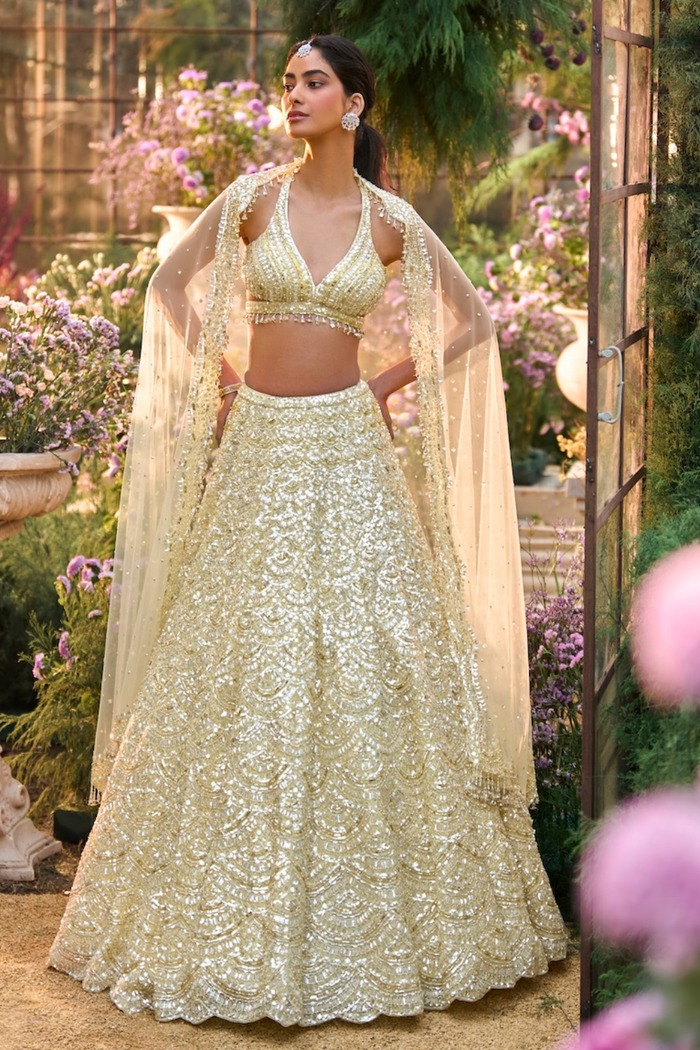 Antique Gold Lehenga with Intricate Zardozi and Sequin Embroidery