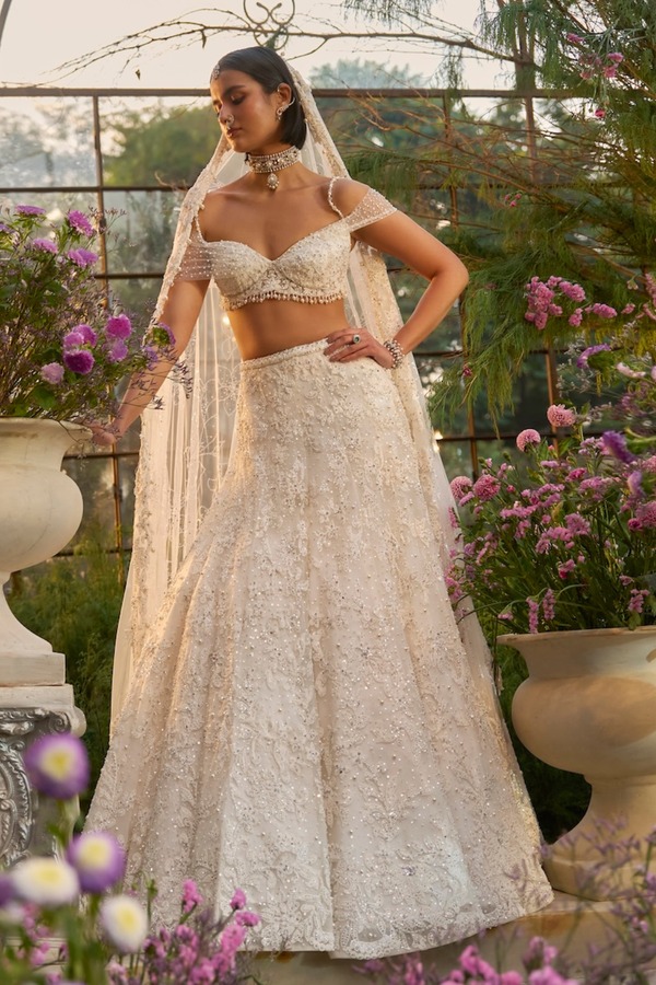 Champagne Ivory Lehenga with Pearl Zardozi and Sequin Embellishment