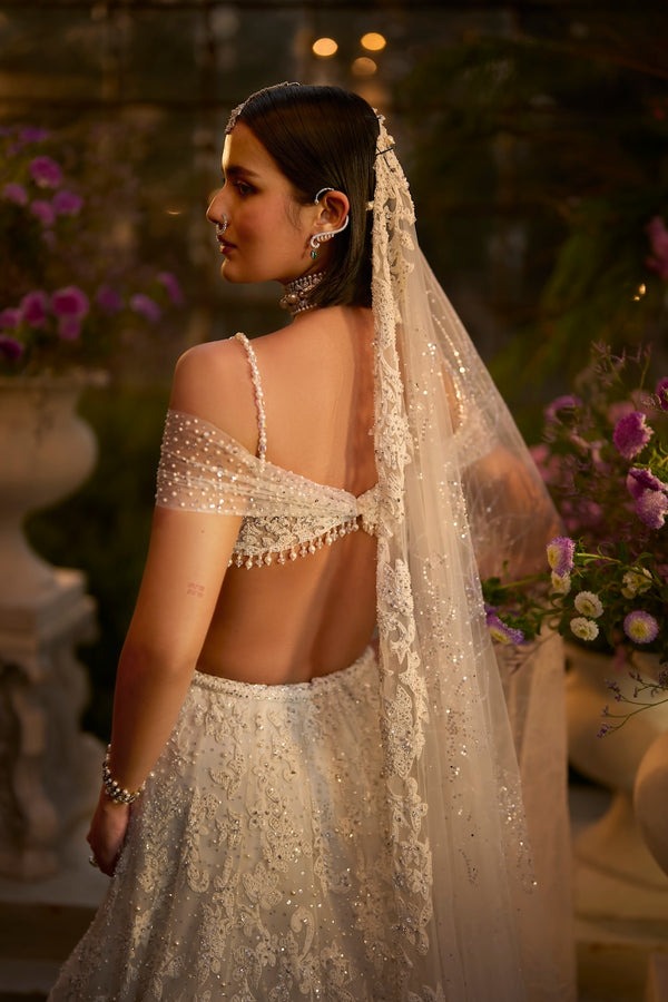 Champagne Ivory Lehenga with Pearl Zardozi and Sequin Embellishment