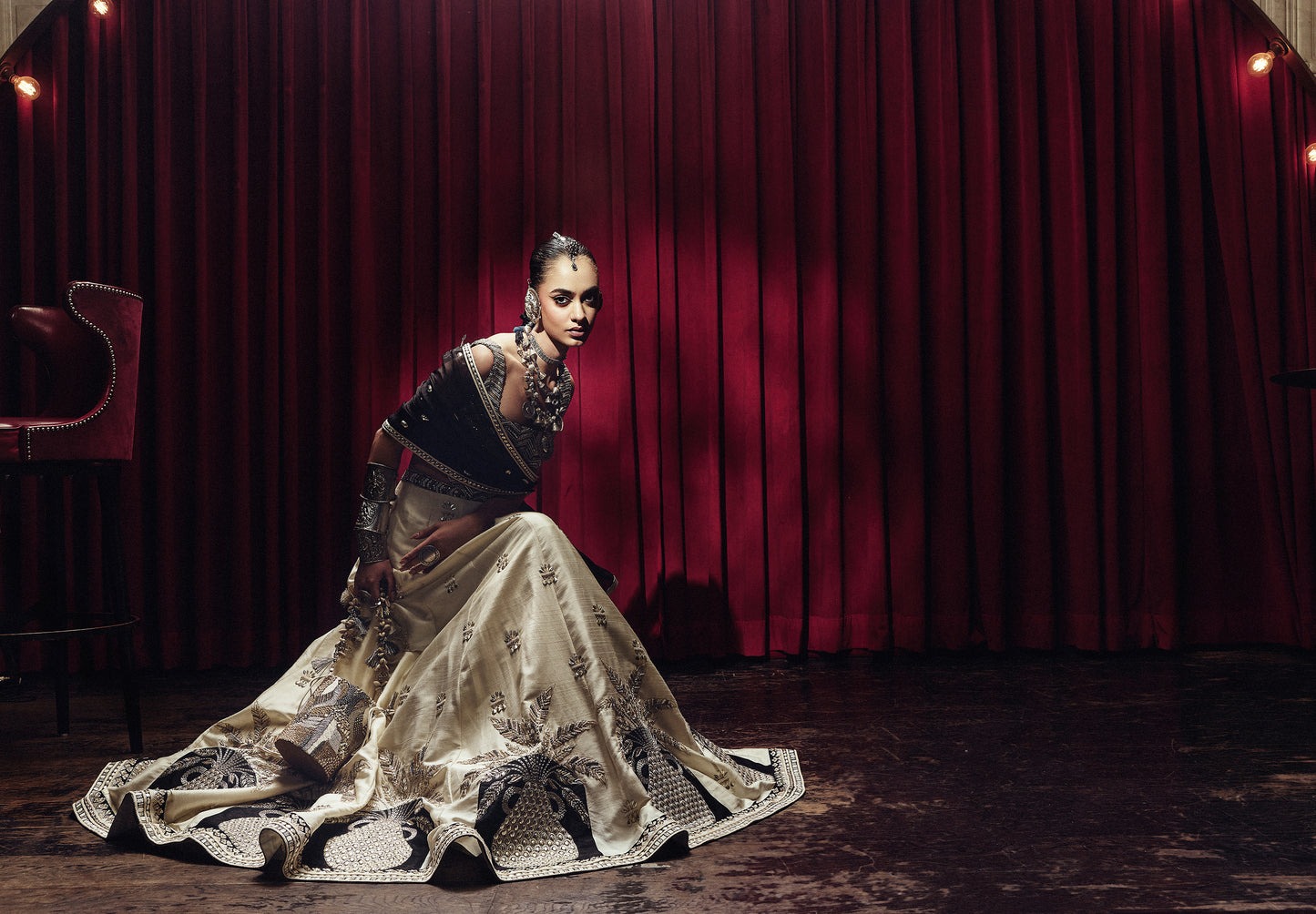 Ivory & Black Pineapple Motif Lehenga Set