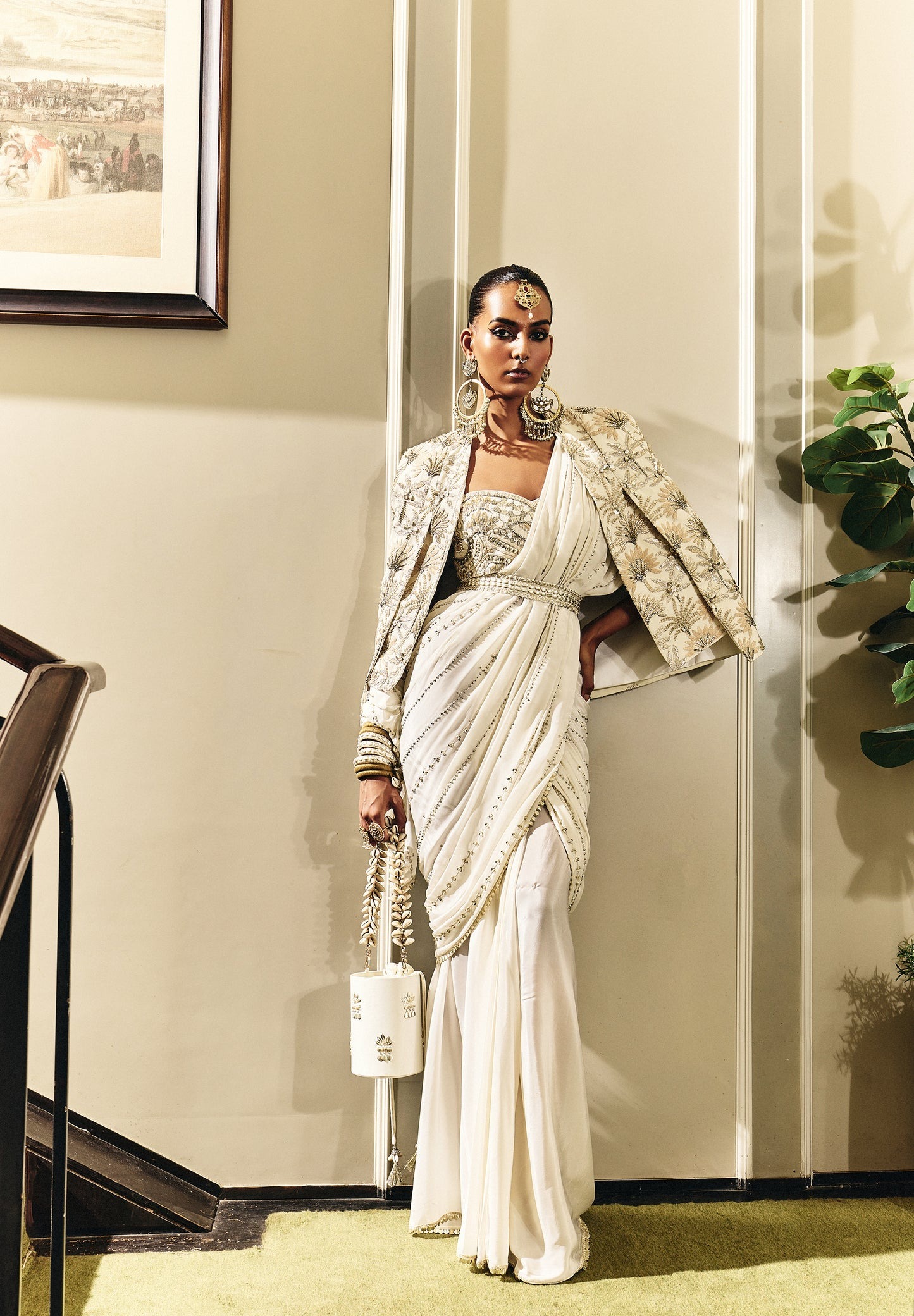 Ivory Embellished Sari with Embroidered Jacket