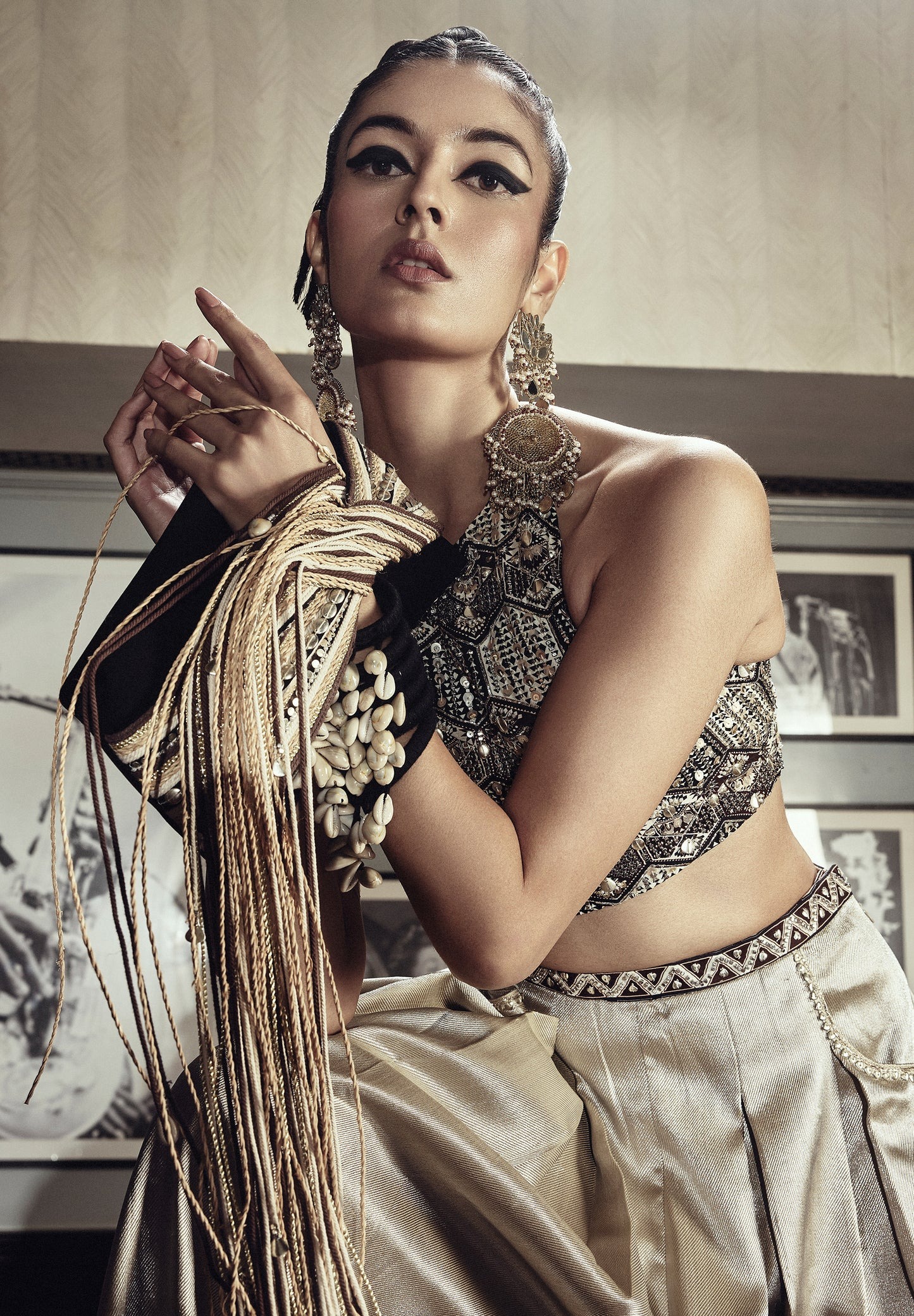 Metallic Silver Wide Leg Sharara Set