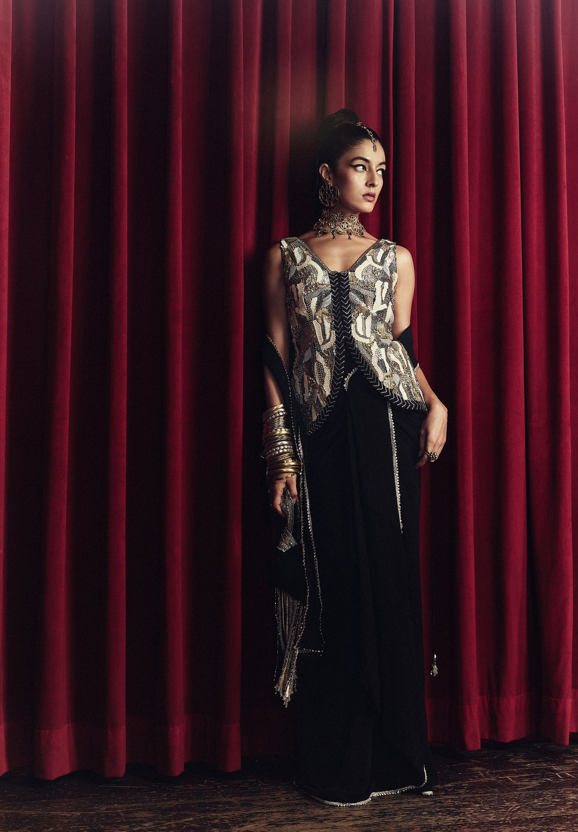 Noir Embellished Overlay Saree