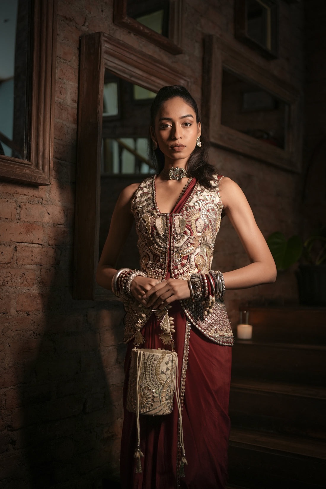 Maroon Empress Embellished Drape Saree