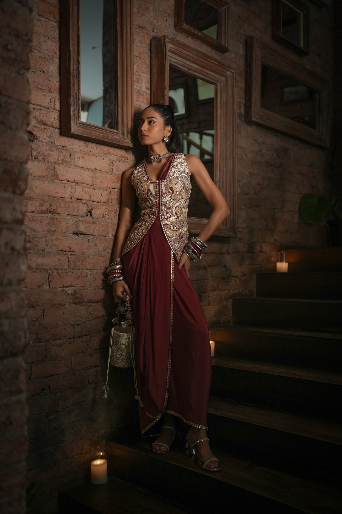 Maroon Empress Embellished Drape Saree