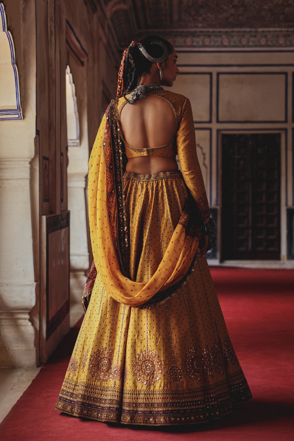 Mustard Gold Lehenga with Antique Mirrorwork and Heritage Embroidered Dupatta