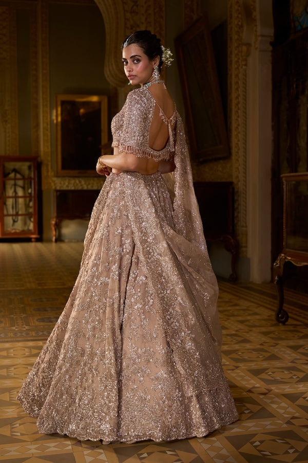 Champagne Crystal Embellished Bridal Lehenga Set