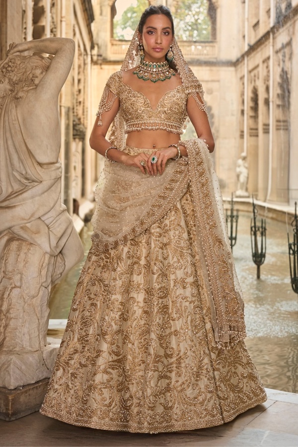 Ivory Gold Embroidered Bridal Lehenga Set
