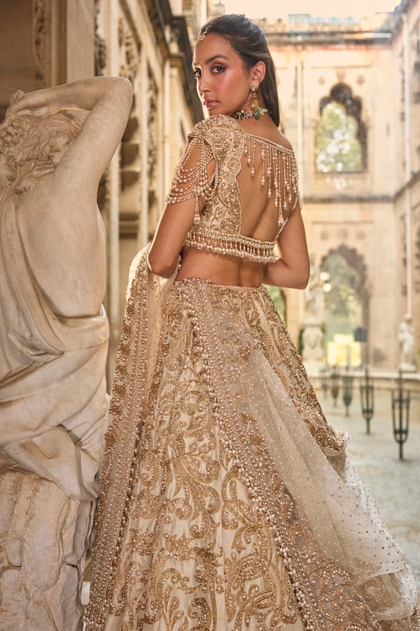 Ivory Gold Embroidered Bridal Lehenga Set
