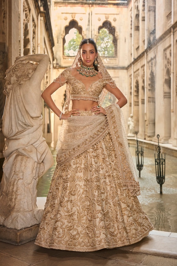 Ivory Gold Embroidered Bridal Lehenga Set