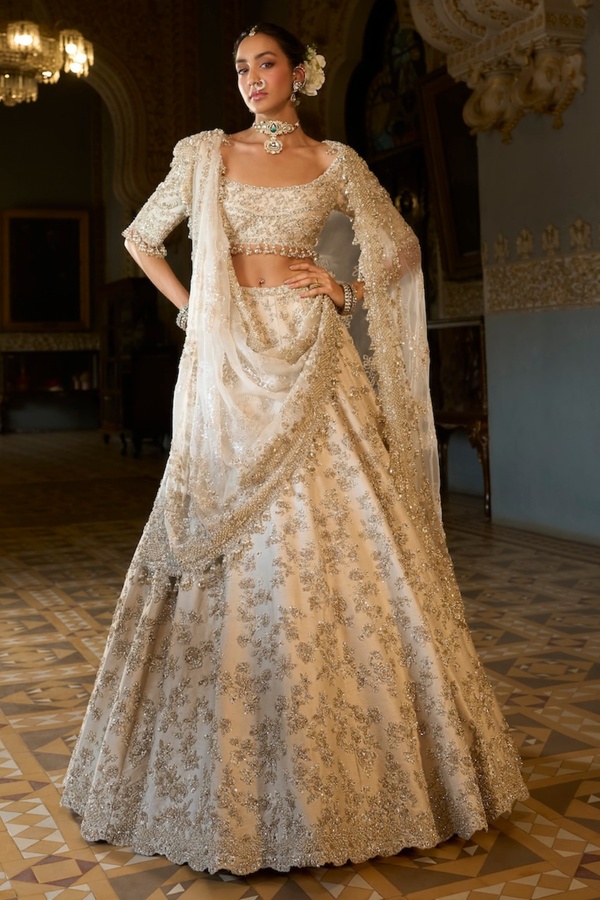 Ivory Silver Embellished Bridal Lehenga Set