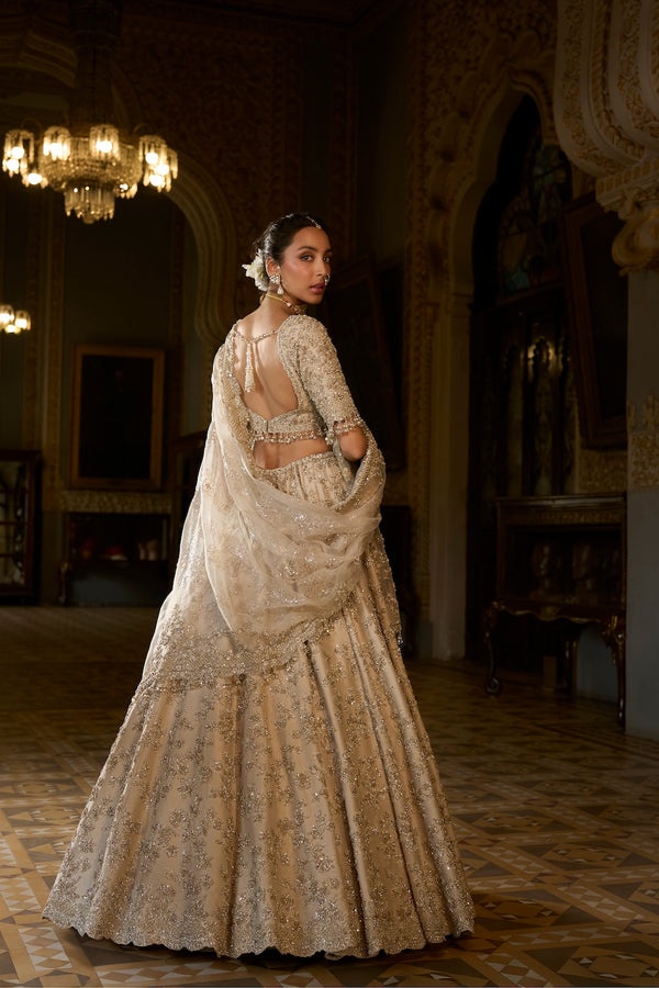 Ivory Silver Embellished Bridal Lehenga Set