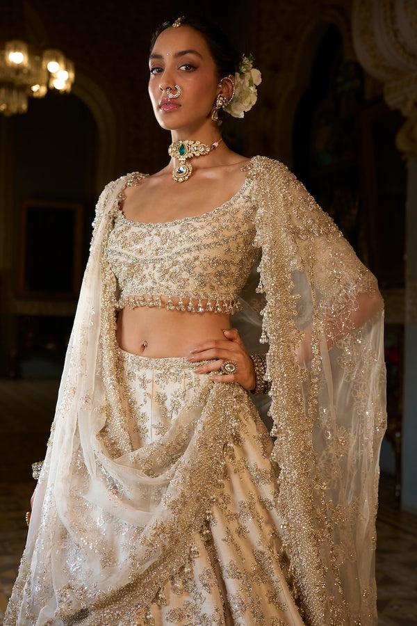 Ivory Silver Embellished Bridal Lehenga Set