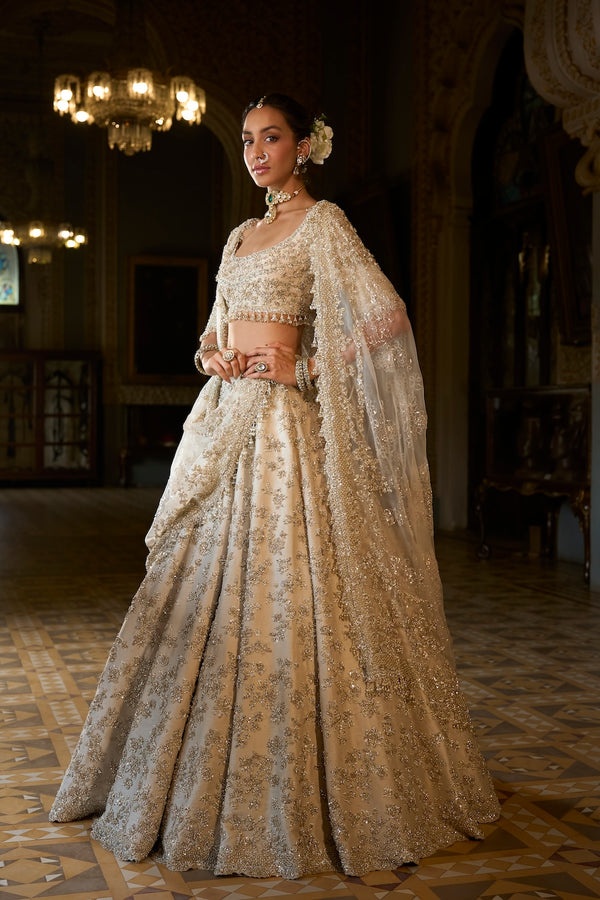 Ivory Silver Embellished Bridal Lehenga Set