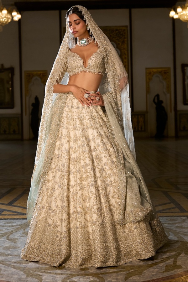 Ivory Gold Hand-Embroidered Bridal Lehenga Set