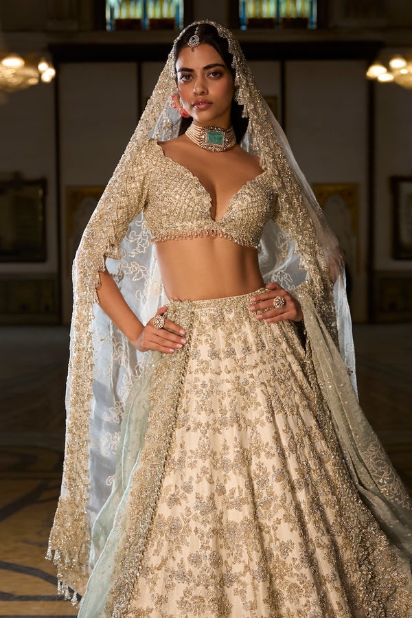 Ivory Gold Hand-Embroidered Bridal Lehenga Set