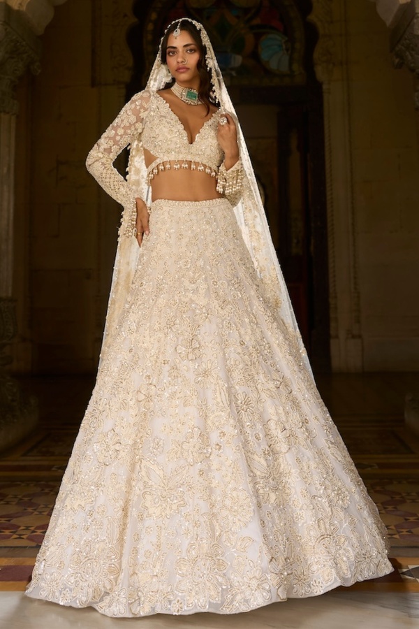 Ivory Floral Embroidered Bridal Lehenga Set