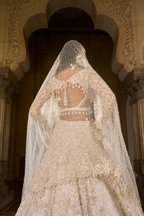 Ivory Floral Embroidered Bridal Lehenga Set