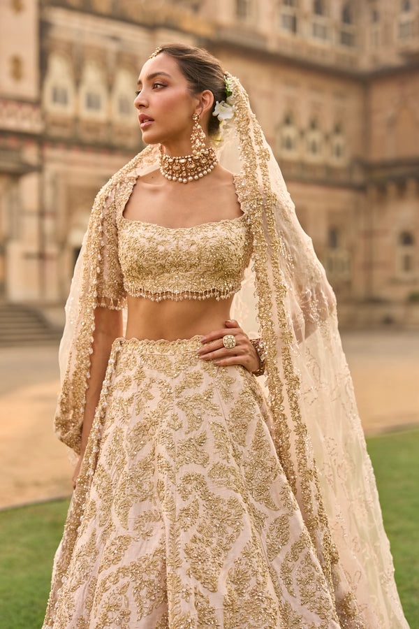 Blush Gold Embellished Bridal Lehenga Set