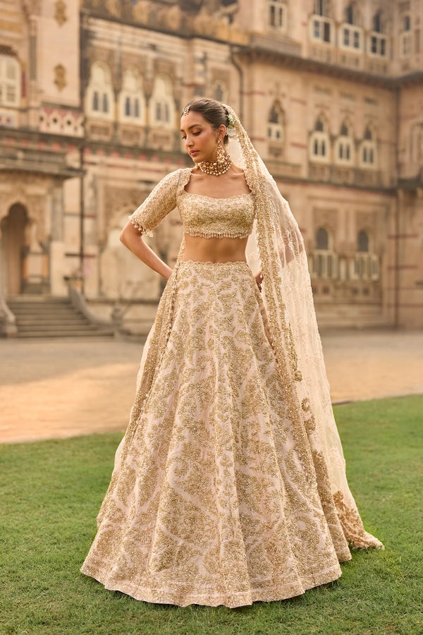 Blush Gold Embellished Bridal Lehenga Set