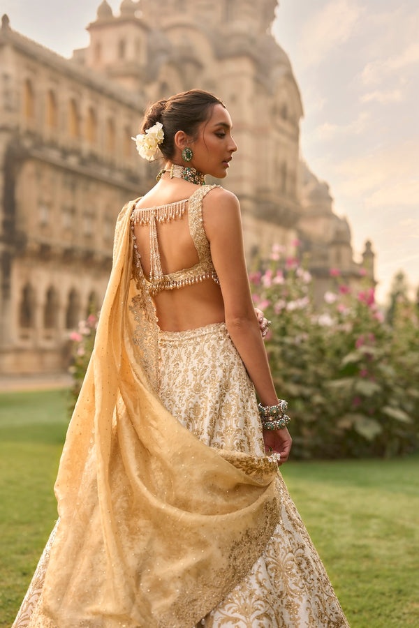 Ivory Gold Brocade Bridal Lehenga Set