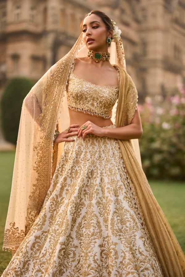 Ivory Gold Brocade Bridal Lehenga Set