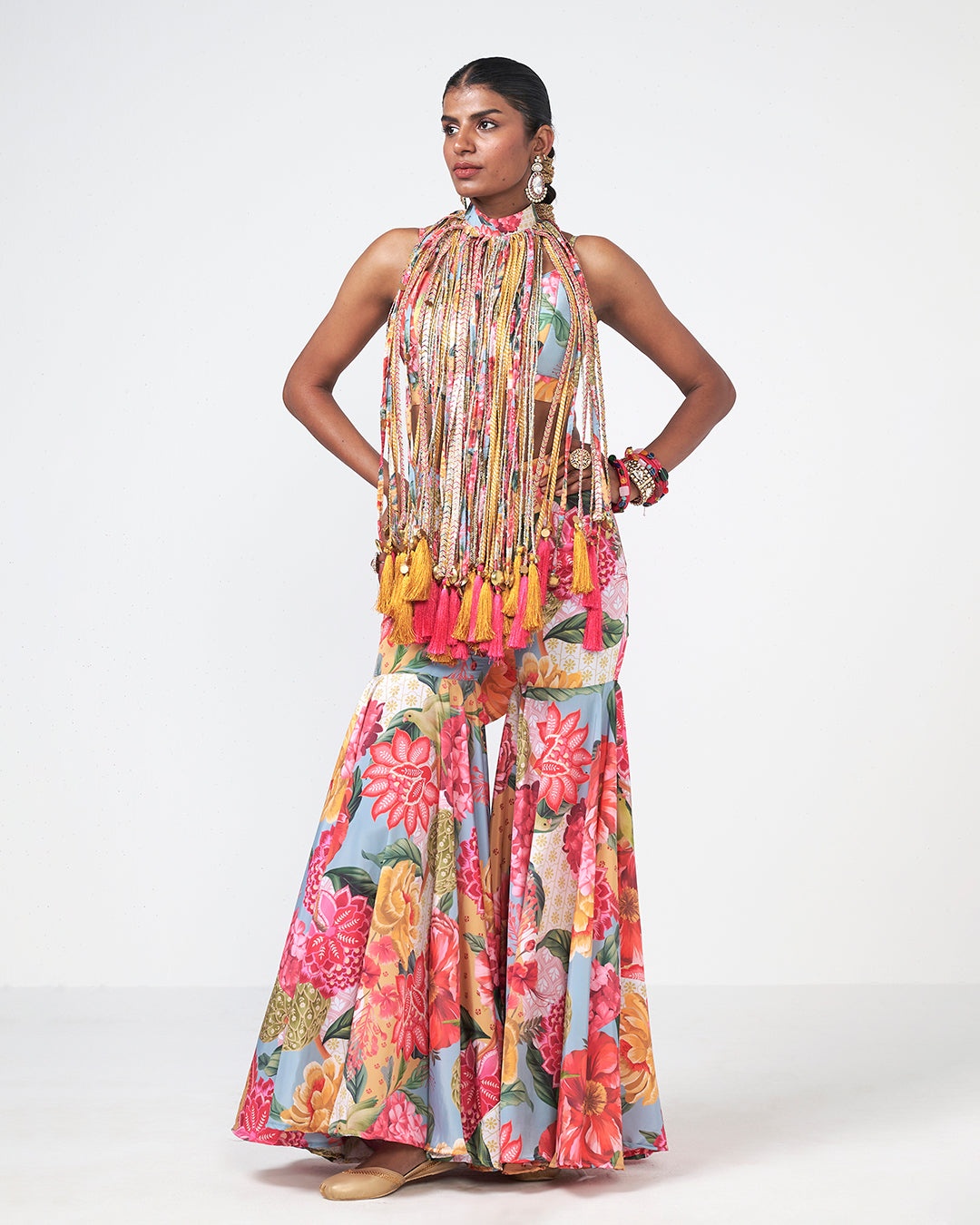 Tropical Floral Printed Sharara Set