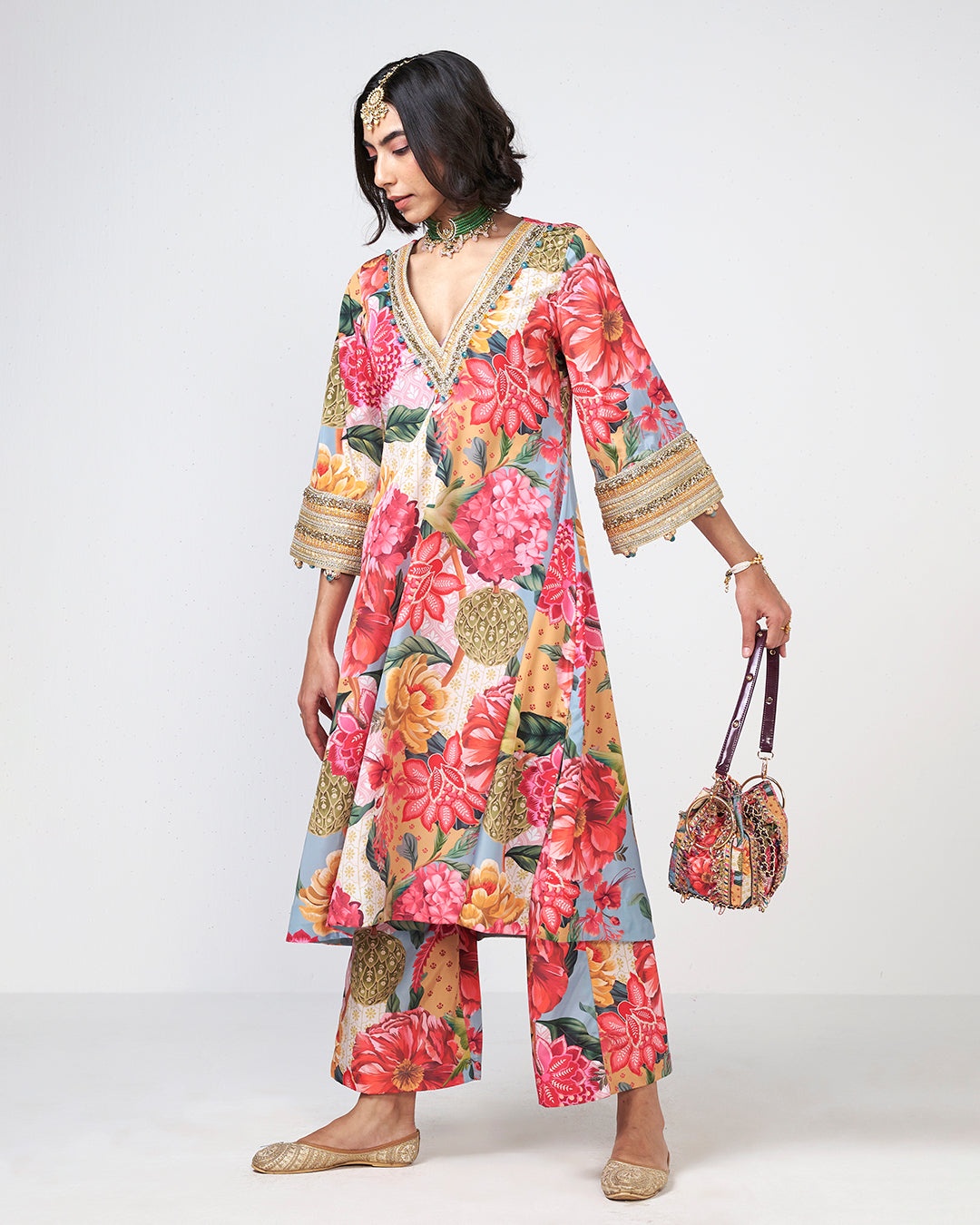Tropical Floral Printed Kurta Set