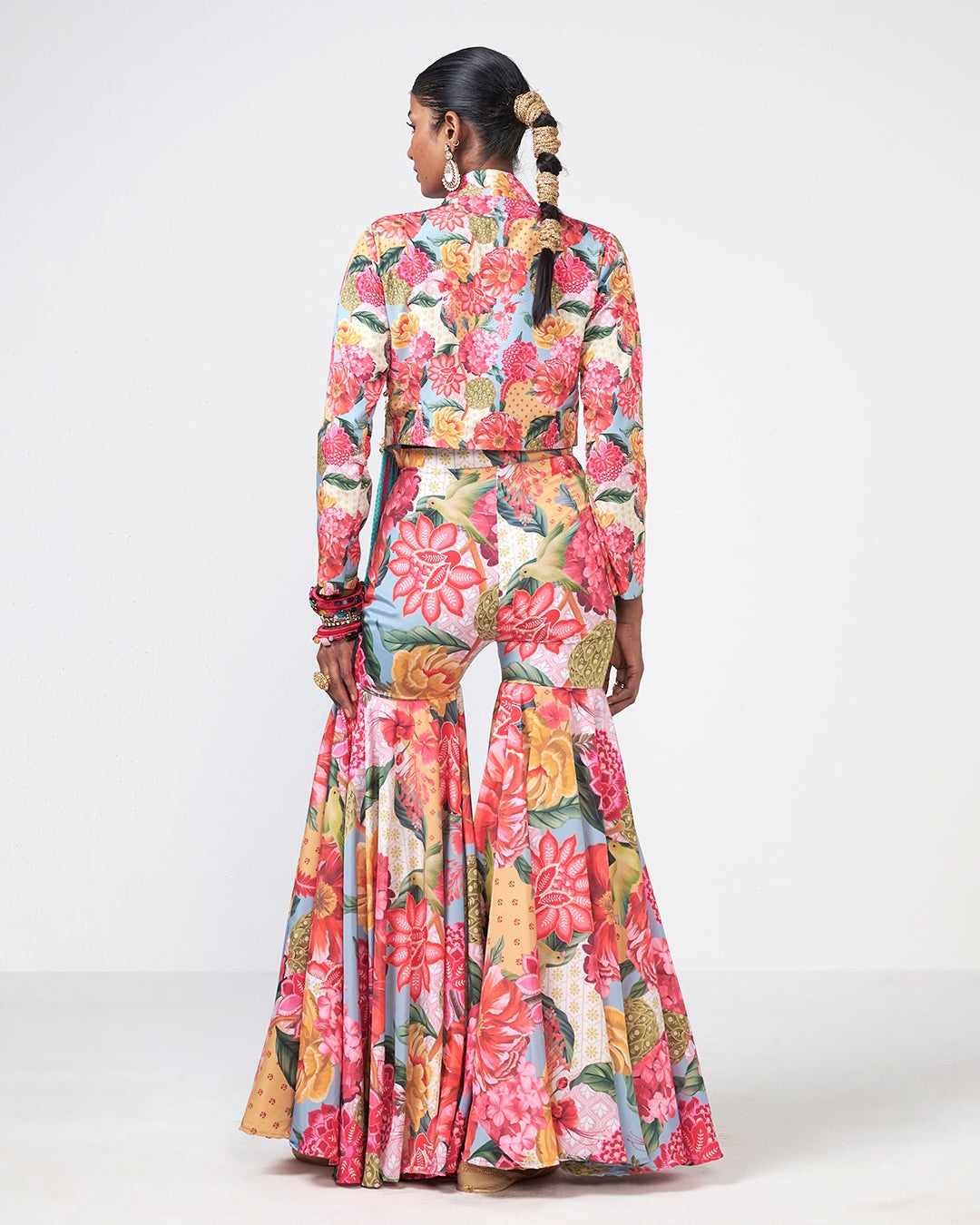 Tropical Floral Printed Lehenga Set with Embellished Jacket