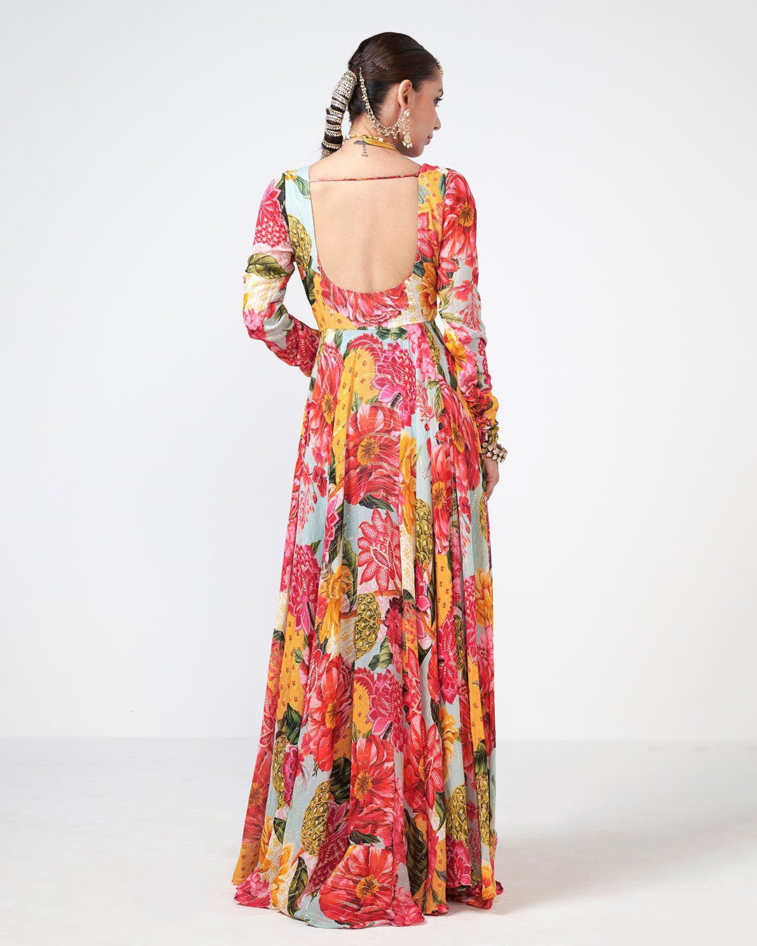 Tropical Floral Printed Anarkali Set