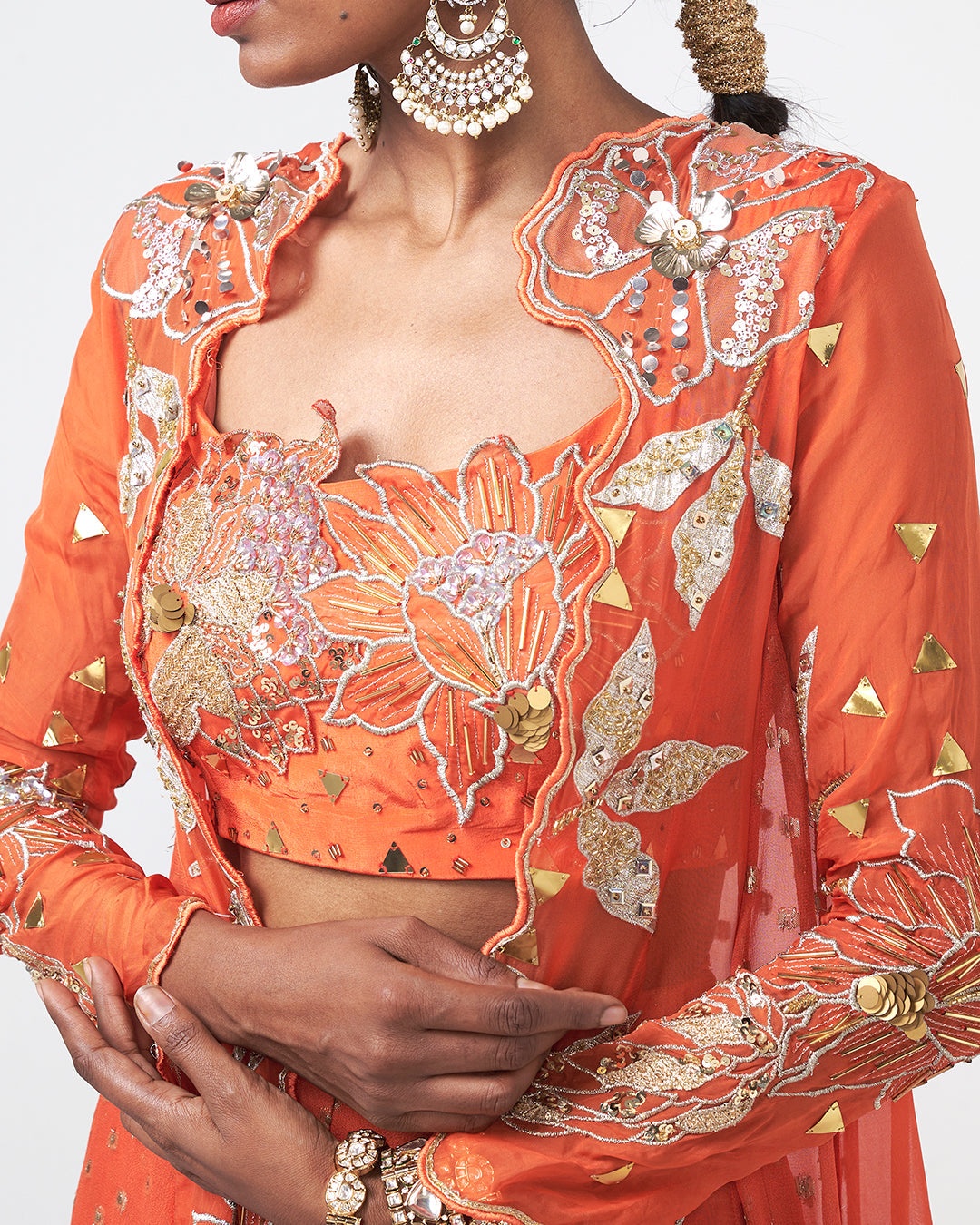 Coral Embellished Sharara Set