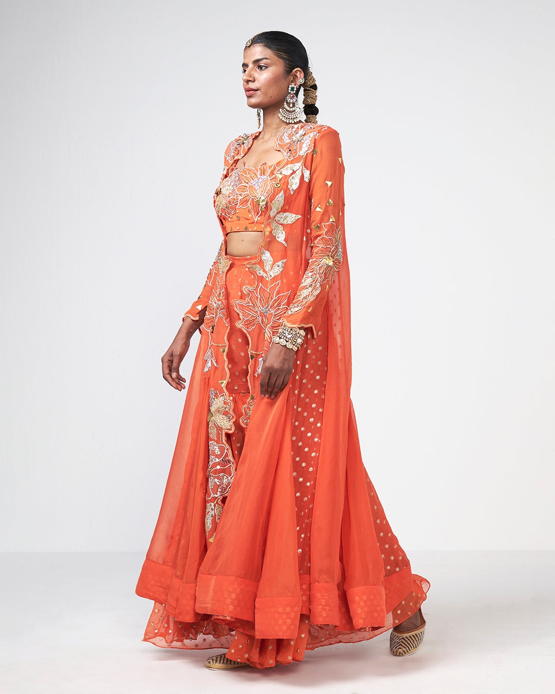 Coral Embellished Sharara Set