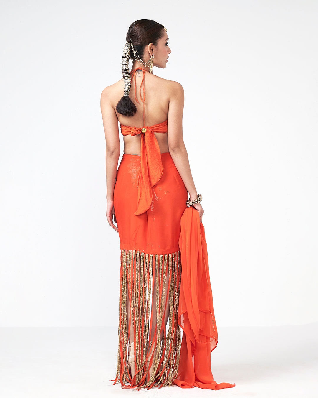 Coral Fringe Embellished Statement Set