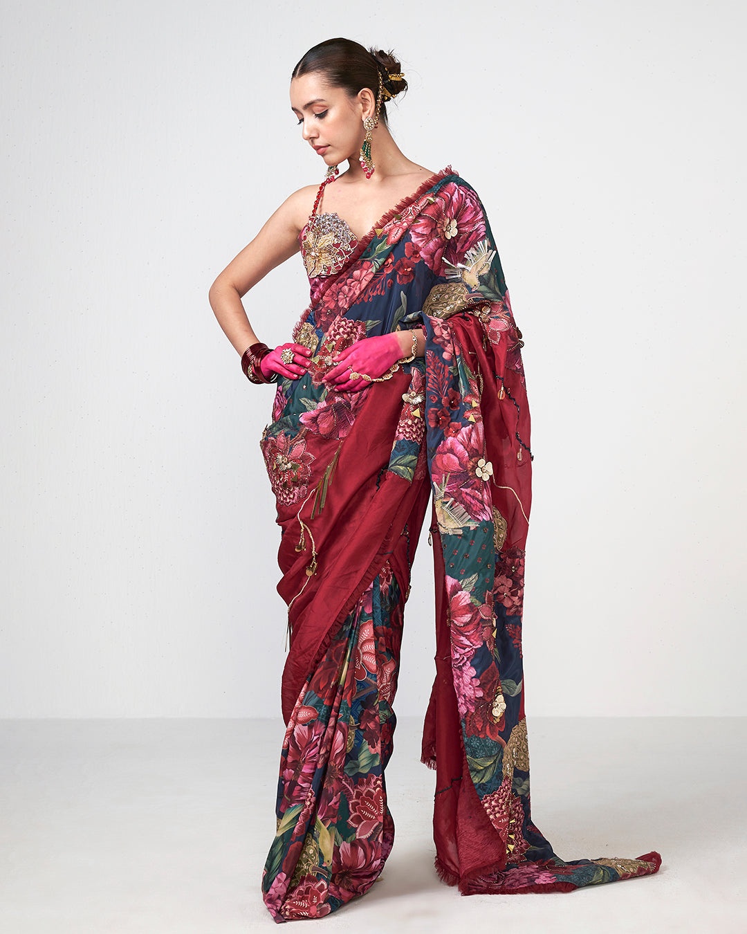 Midnight Floral Printed Sari