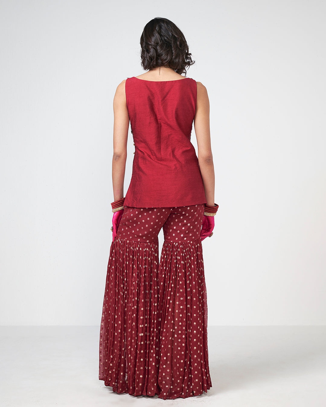 Wine Embellished Sharara Set