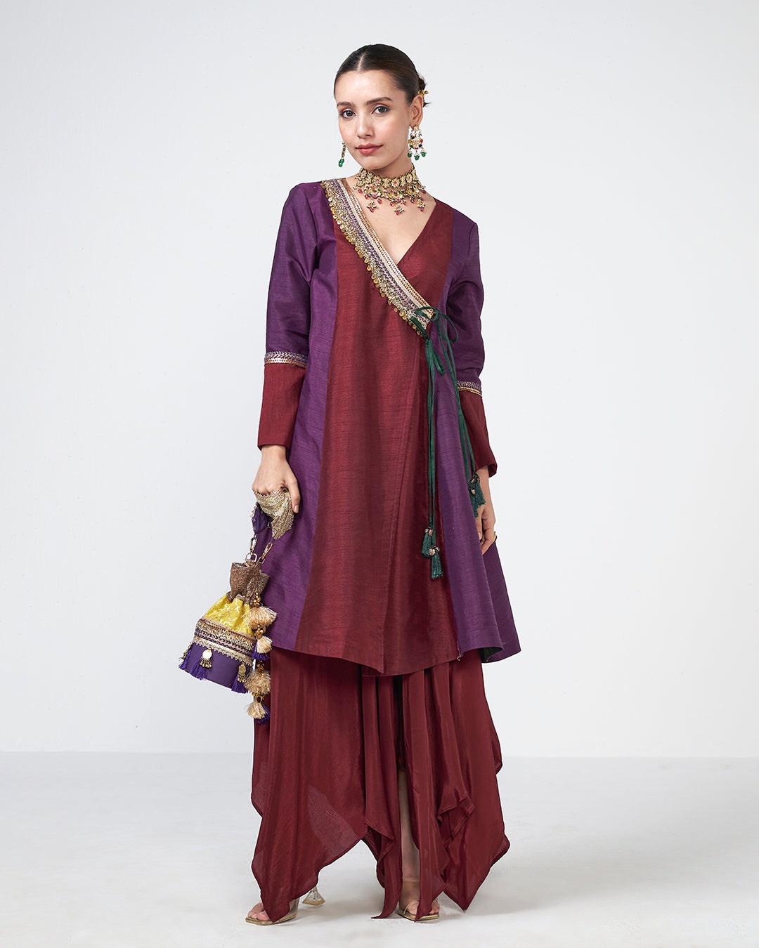 Plum & Wine Draped Kurta Set