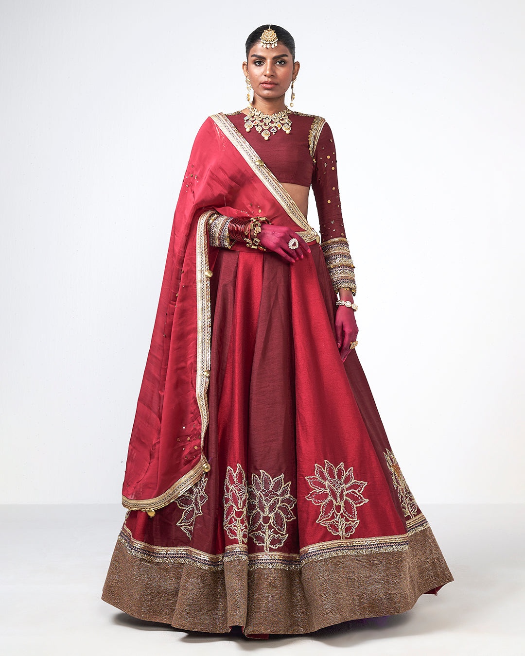 Crimson Embroidered Bridal Lehenga Set