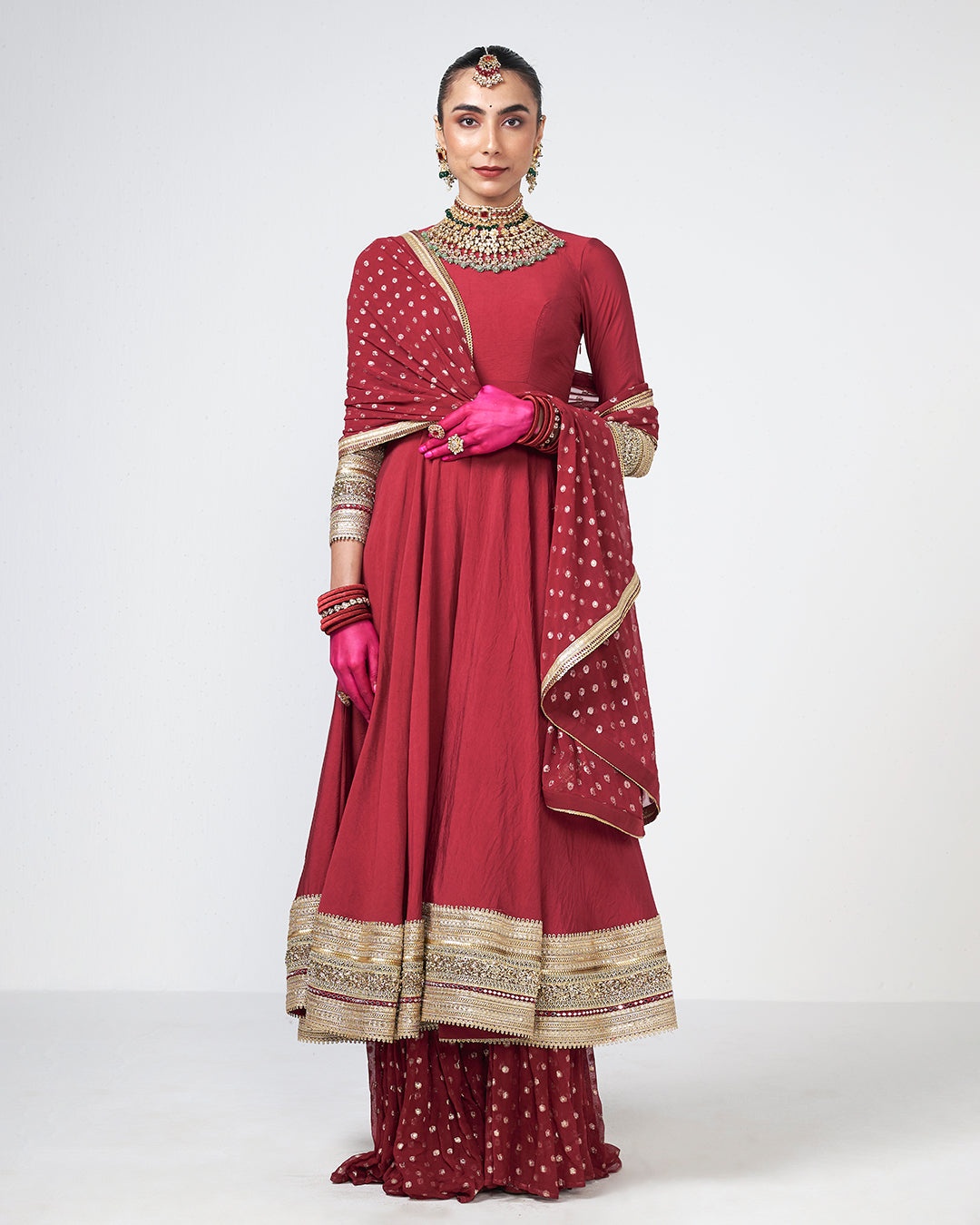 Crimson Embellished Anarkali Set