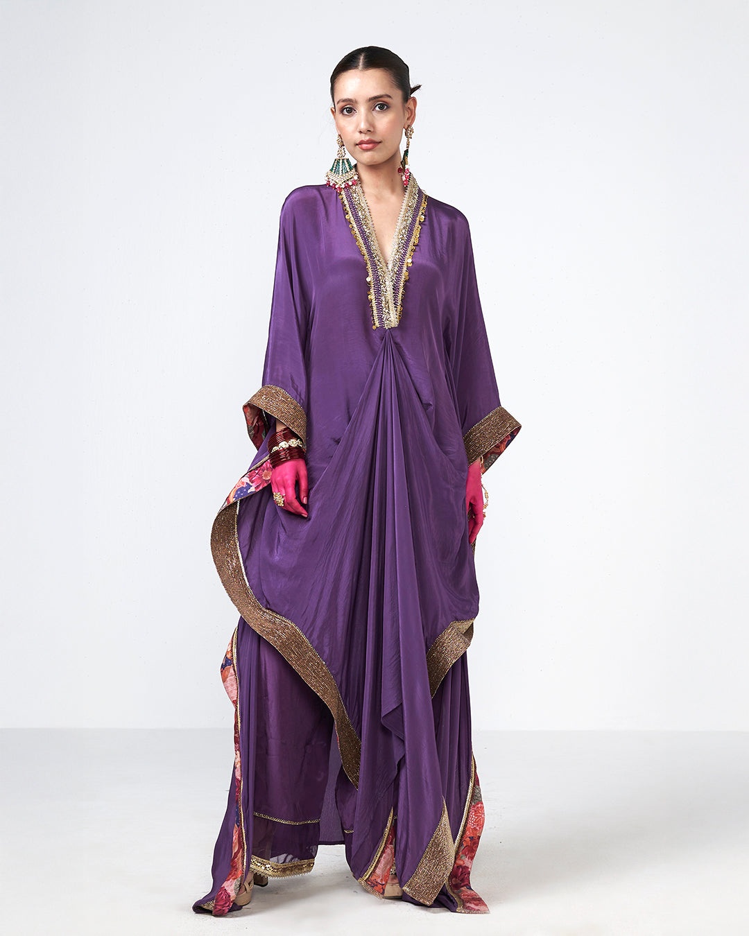 Royal Violet Embellished Kaftan Set